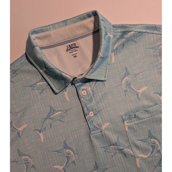 Izod Other - IZOD Saltwater Mens XXL Blue Marlin Fish Print Performance Polo Shirt VERY NICE!